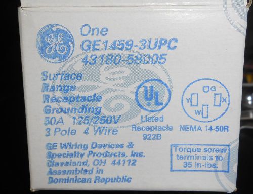Ge 3/pole 4/wire surface range receptacle welding dryer stove 50a 125/250u nib for sale