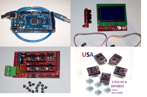 MEGA2560,RAMPS1.4,3D PRINTER BOARD&amp;5PCS DRV8825 &amp; LCD12864 SMART DISPLAY USA!!