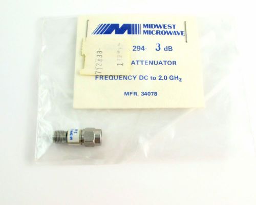 Midwest microwave 294-3 subminiature attenuator sma/m - sma/f 3db 2ghz 2watt for sale