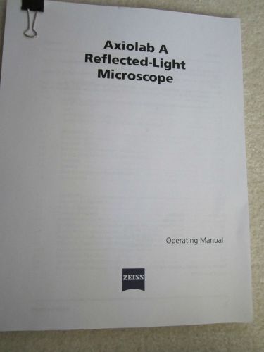 COPY OPERATING MANUAL MICROSCOPE ZEISS AXIOLAB