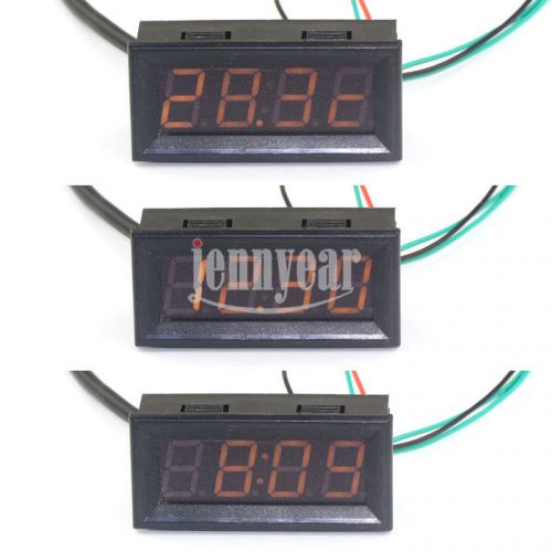 0.56&#034; Yellow LED Thermometer Car Digital Clock Voltage Measure Temp/Volts Gauge