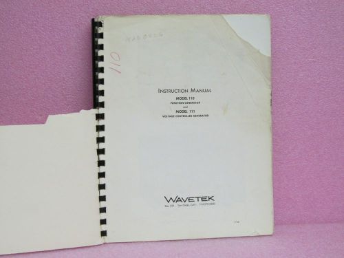 Wavetek Manual  110 Function Gen. &amp; 111 Voltage Contr. Gen. OPR/SVC Man. w/Sch.