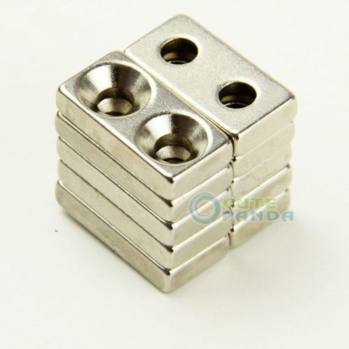 10pcs Block Countersunk Magnet 20mm x 10mm x 4mm 2-Hole 3mm Rare Earth Neodymium