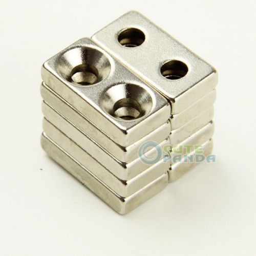 10pcs Block Countersunk Magnet 20mm x 10mm x 4mm 2-Hole 3mm Rare Earth Neodymium