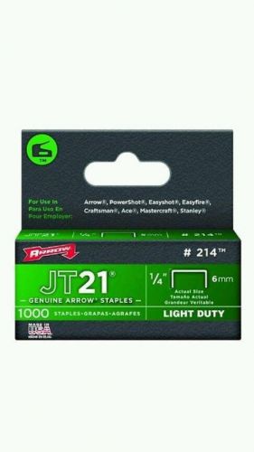Arrow 214 Genuine JT21/T27 1/4-Inch Staples, 1,000-Staples, Free Shipping, New