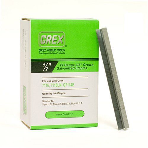 GREX C08 22 Gauge 3/8-Inch Crown 1/2-Inch Length Galvanized Staples (10 000 per