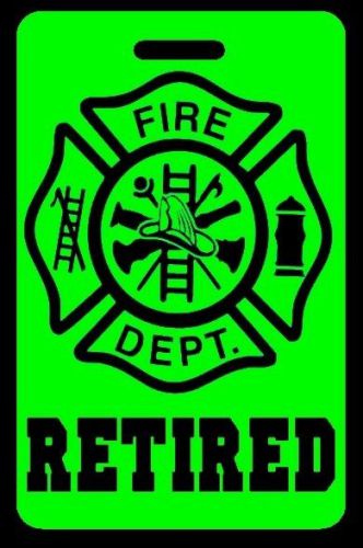 Day-glo green retired firefighter luggage/gear bag tag - free personalization for sale