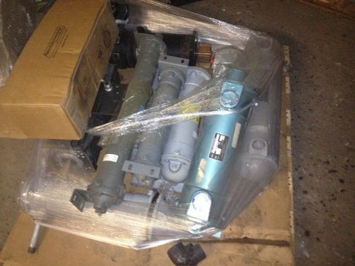PALLET WITH 8 HEAT EXCHANGERS, SOME NIB, SOME USED, PLUS 2 ELECTRIC MOTORS