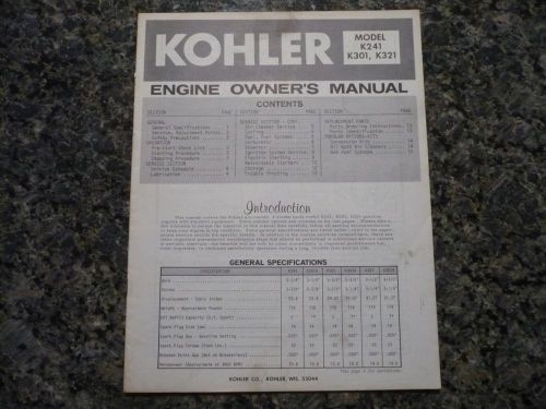 Kohler  Engine Owner&#039;s Manual Model K241 K301 K321