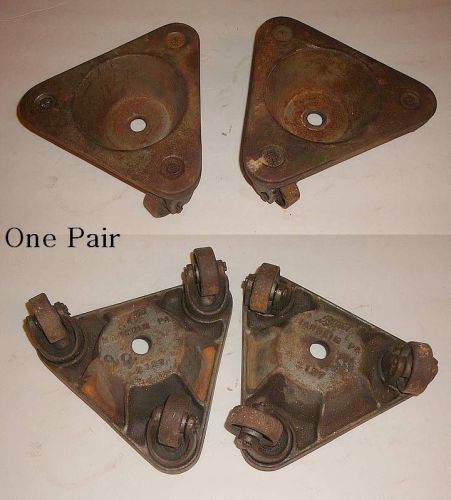 Vintage Pair of Bond Tri Metal Swivel Wheel Cast Iron Dolly&#039;s 9&#034; Base NO. 2127