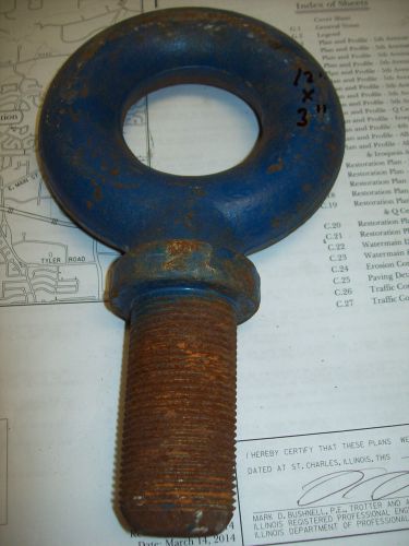 Extra large huge industrial eye bolt 12&#034; long 3&#034; vulcan jh williams 2&#034; for sale