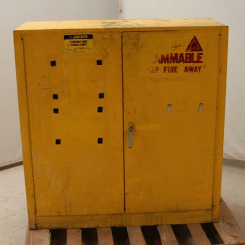 Justrite 25300 flammable liquid fire storage 30 gallon cabinet yellow 2 door for sale