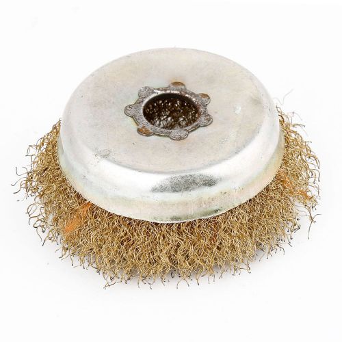 3.5&#034; Dia Steel Wire Crimped Cup Abrasive Polishing Wheel Brush Gold Tone