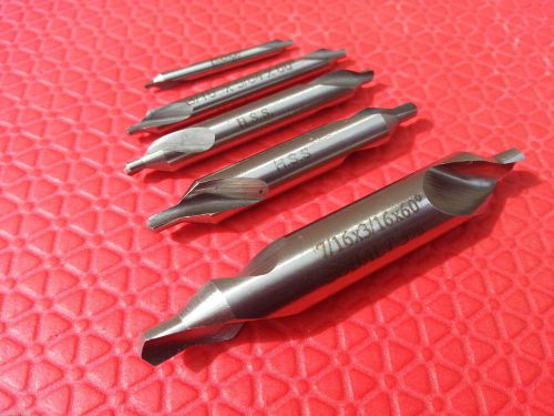 5pc hsco &amp; hss centre drills bs1-bs5 60° countersink for turning grinding lathe for sale