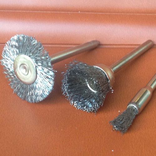30 pieces brass wire rotary flat brush cups brushes 3mm shank 3 size for sale