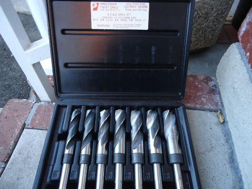 vintage precision twist drill set high speed steel 1/2 shank,silver and deming
