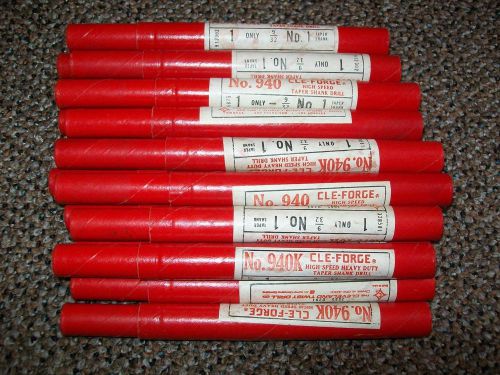 18 NOS Cleveland Twist Drill Co High Speed Taper Shank Drill~9/32&#034;~Cle-Forge~
