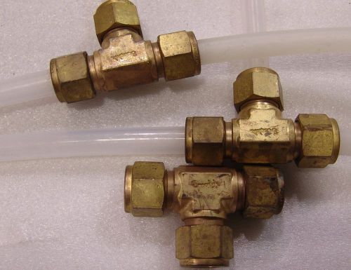 (3) Swagelok tube fittings 1/2&#034; o.d. TEE brass used