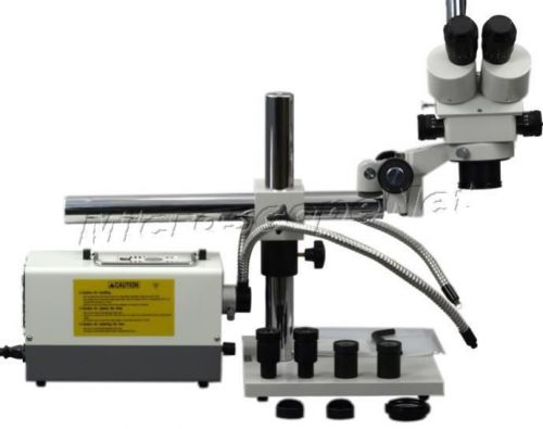 Boom Stand Stereo Zoom Trinocular Microscope 3.5X-90X+Dual Cold Fiber Light