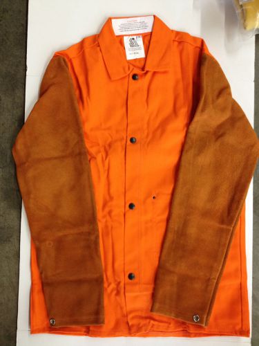 Steiner Small 30&#034; Orange F.R. Jacket with brown Leather Sleeves #12500