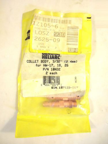 Genuine heliarc tig collet bodies p/n 10v32, 3/32”, 2 pieces, new. for sale