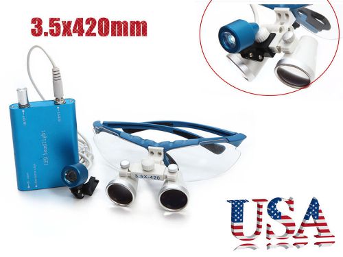 Fast USA ship Dental Surgical Binocular Loupes 3.5x420+LED Head Light Lamp Blue