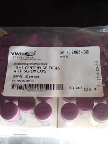VWR 15ml Centrifuge Tubes With Screw Caps M#21008-089