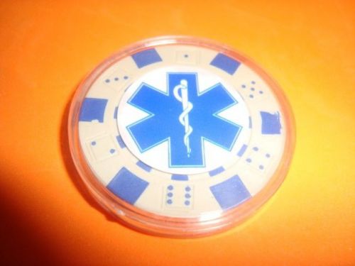 Ems logo image poker chip golf ball marker card guard in protective case * white for sale