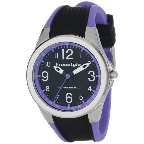 Freestyle 101981 Women&#039;s Black Dial Purple &amp; Black Rubber Strap Quartz Watch
