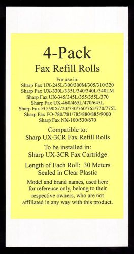 4-pack of UX-3CR Fax Refill Rolls for Sharp UX-345 UX-345L UX-355 UX-355L UX-370