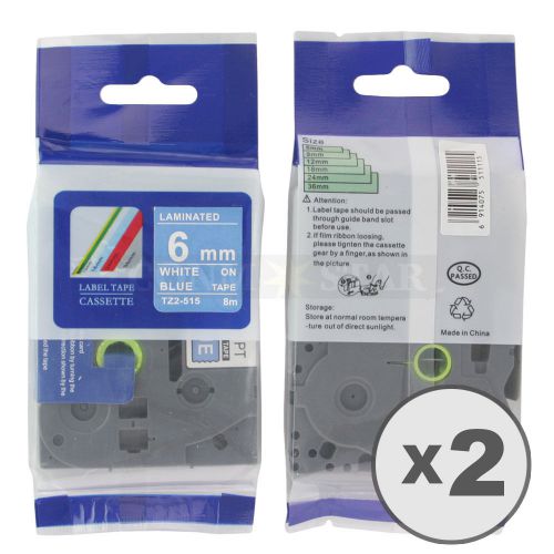 2pk White on Blue Tape Label Compatible for Brother P-Touch TZ 515 TZe 515 6mm