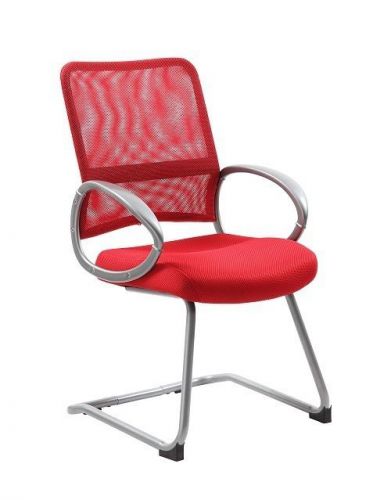B6419 BOSS RED MESH BACK WITH PEWTER FINISH OFFICE GUEST CHAIR