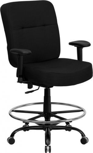 Big &amp; tall black fabric drafting stool with arms and extra wide seat for sale