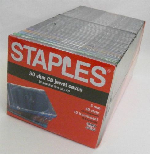 Stalpes 50 slim CD jewel cases (10 Assorted colors 40 clear) Factory Sealed