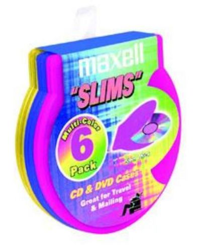 Maxell CD -354 CD /DVD &#039;&#039;slims&#039;&#039; Multi-Color Cases 6 Count