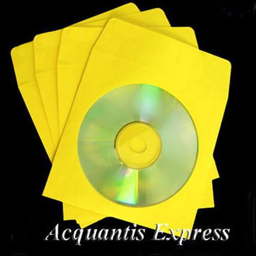 &lt;&lt;&lt; 200 yellow color cd dvd paper sleeves w/clear window fold over &gt;&gt;&gt; for sale