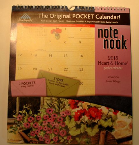 2015 HEART &amp; HOME NOTE NOOK CALENDAR 2 pockets to store coupons, tickets, bills