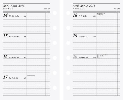 RIDO IDE Kalendereinlage 2015 DIN A7 2 Seiten = 1 Woche Timer-Einlage 7069917-15