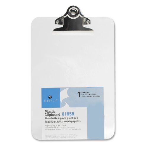 Sparco clipboard - 6&#034; x 9&#034; - spring clip - plastic - clear (spr01858) for sale