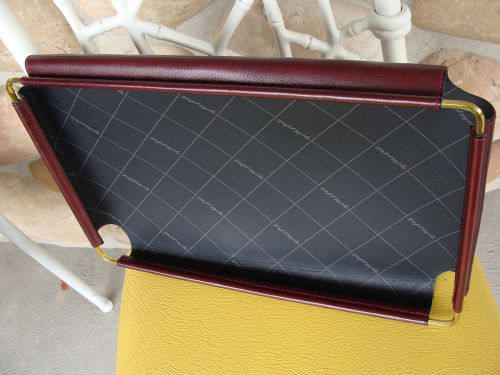 Rare Gold Pfeil Sport Leather Desk Tray Note Pad Holder Burgundy W.Germany Nice