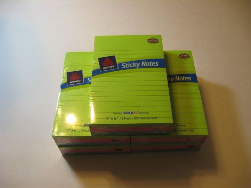 5 Pack Avery Ruled Neon Sticky Notes 4x6 Inches 1500 Sheets (Ave22644)