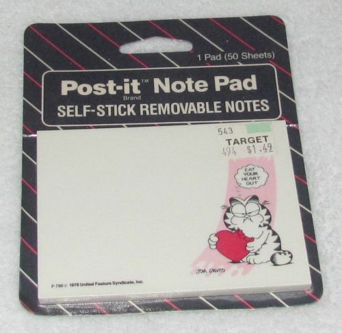 NEW! VINTAGE 1985 3M POST-IT NOTE PAD GARFIELD VALENTINES DAY EAT YOUR HEART OUT