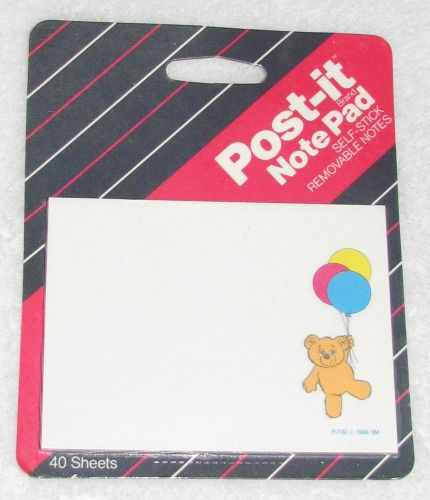 NEW! VINTAGE 1987 3M POST-IT NOTES PAD TEDDY BEAR HOLDING COLORED BALLOONS