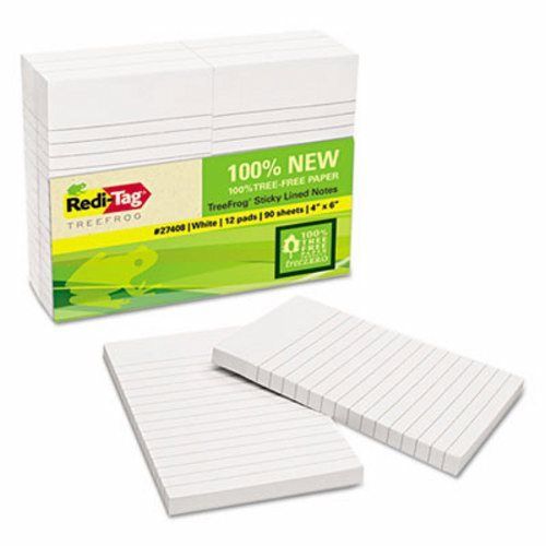 Redi-tag Self-Stick Notes, Lined White, 90 sheets/pad, 12 pads/Pack (RTG27408)