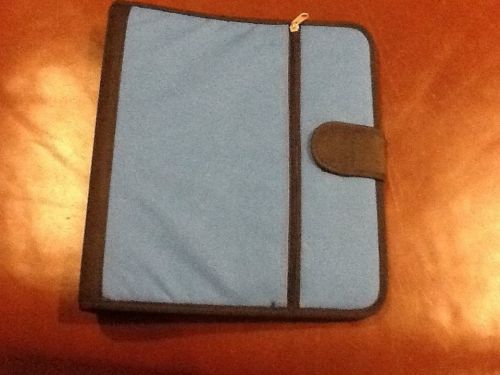 Three Ring Binder - Blue Fabric Cover with Zipper Pocket and Velcro Clasp
