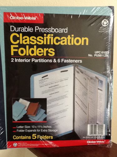 Globe-Weis Durable Pressboard Classification Folders Letter Size- 5 Folders