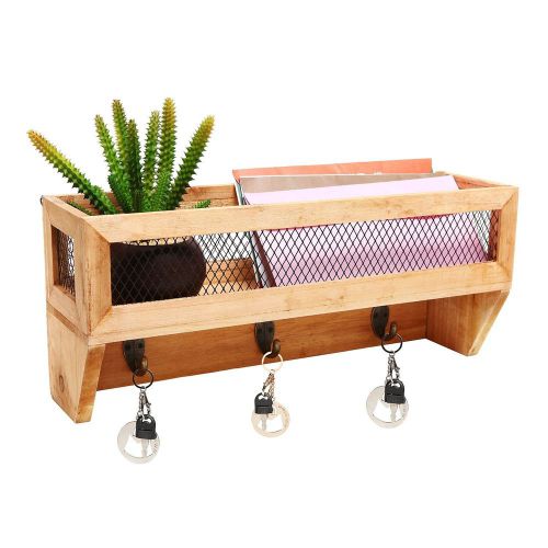Wall mounted mail organizer letter holder wire wood mesh basket coat coat hooks for sale