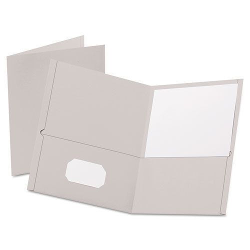 Twin-Pocket Folder, Embossed Leather Grain Paper, Gray