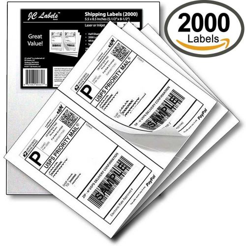 2000 Half Sheet Shipping Labels for Laser/InkJet for Ebay,PayPal,USPS.UPS