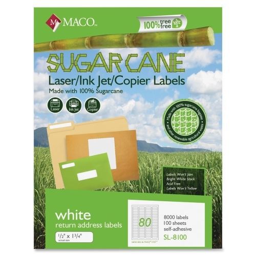 Maco Printable Sugarcane Mailing Labels - 0.50&#034; Width x 1.75&#034; L - 8000/Box